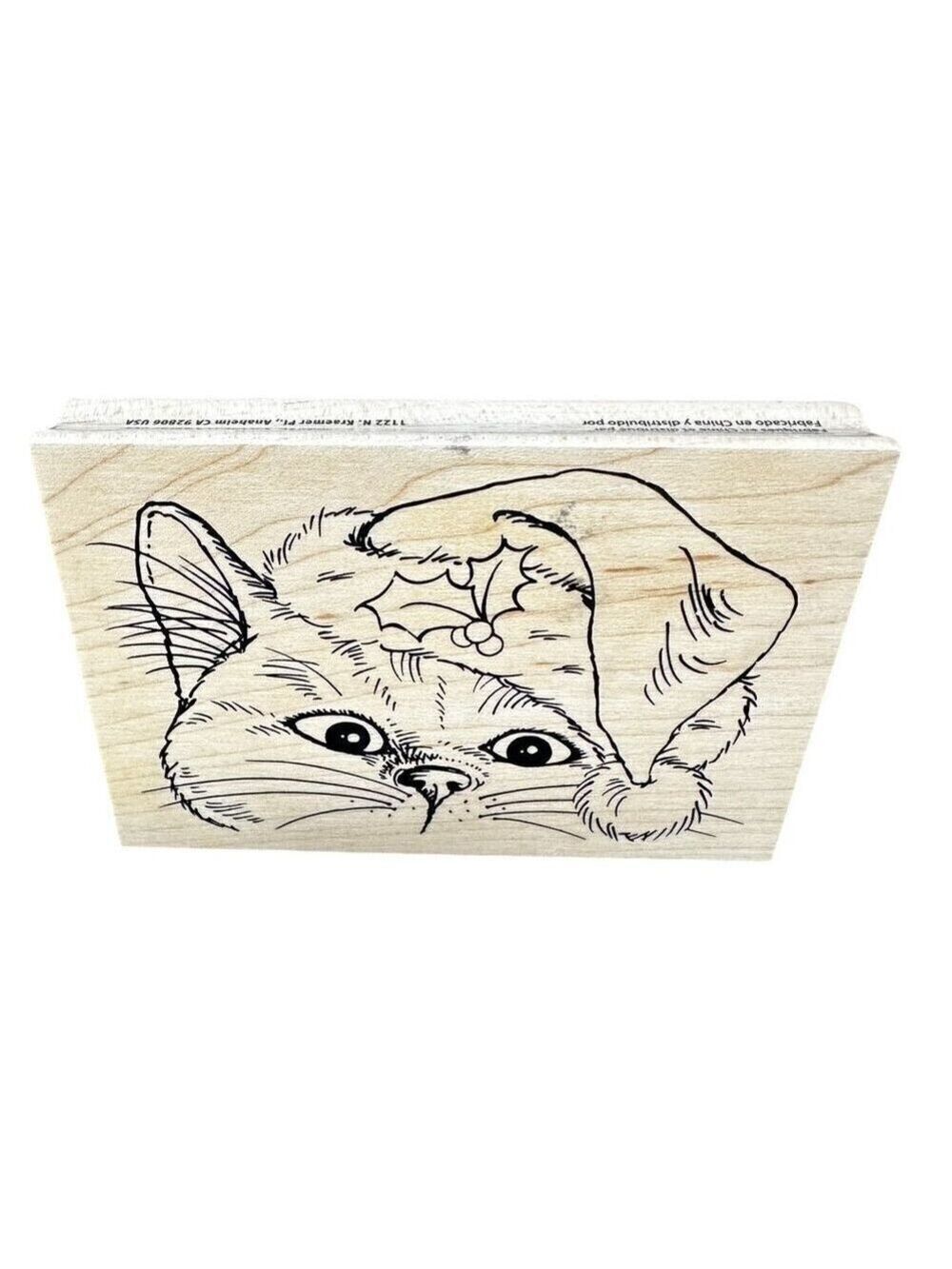 Santa Cat Kitten Rubber Stamp Stampendous Wood P292 Kitty Christmas Holiday